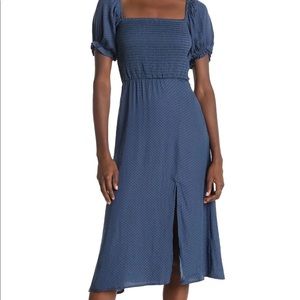 NSR Blue Short Puff Sleeve Midi Dress